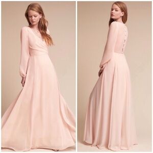 NWT Watters & Watters x BHLDN Nova Maxi Dress Ice Pink Chiffon Sz 2